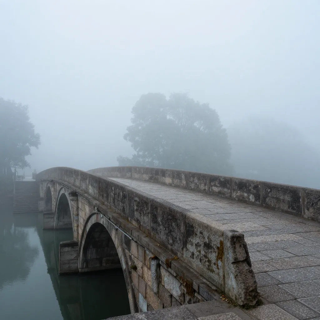 霧の中の古い石橋