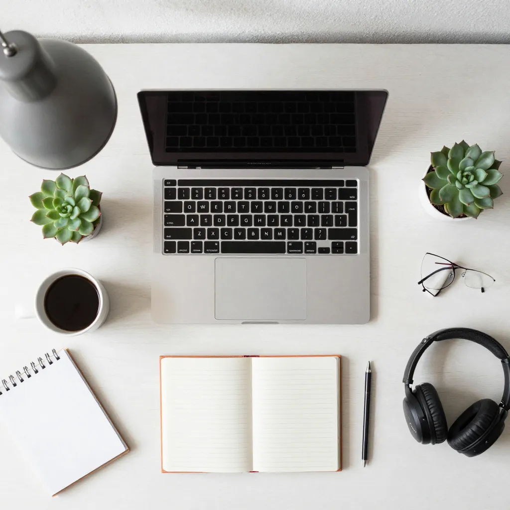 Creative workspace flat lay